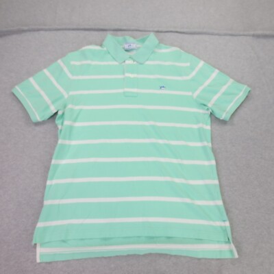 Southern Tide Shirt Large 40 Mens The Skipjack Polo Green Striped Fish Logo 