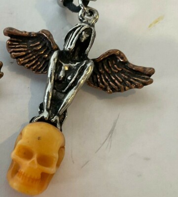 Gothic Pendant Necklace Angel Skull Wings Halloween Costume Steampunk