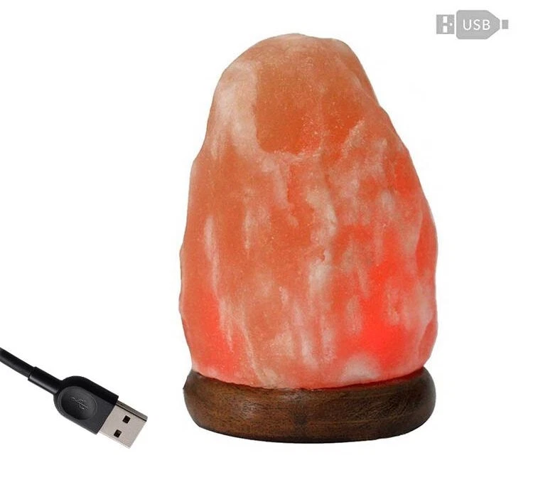 LAMPADA DI SALE DELL'HIMALAYA NATURALE BASE LEGNO USB AROMATERAPIA SONNO STRESS - Immagine 4 di 4