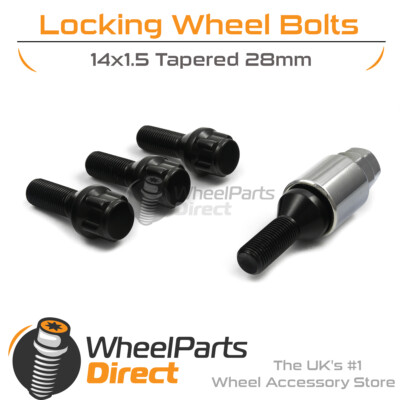 Black Economy 14x1.5 Lock Bolts for VW Sharan [Mk1] 95-10 on Aftermarket Wheels