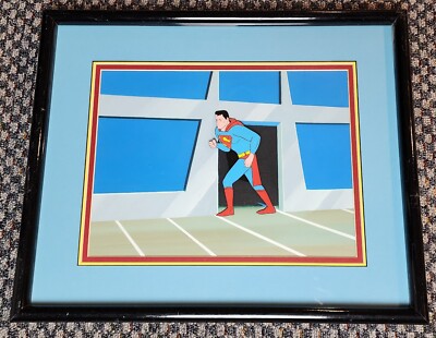 THE ADVENTURES OF SUPERBOY PRODUCTION ANIMATION CEL FRAMED ON PAINTED BACKGROUND