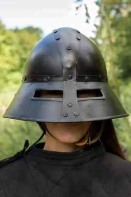 Dark 18 Gauge Steel SCA Medieval Guardsman Helmet Knight Warrior Kettle Helmet