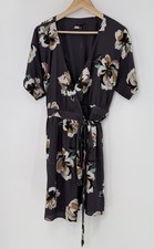 Ann Taylor Dark Purple Wrap Floral Dress Career Business Evening Size M Preppy
