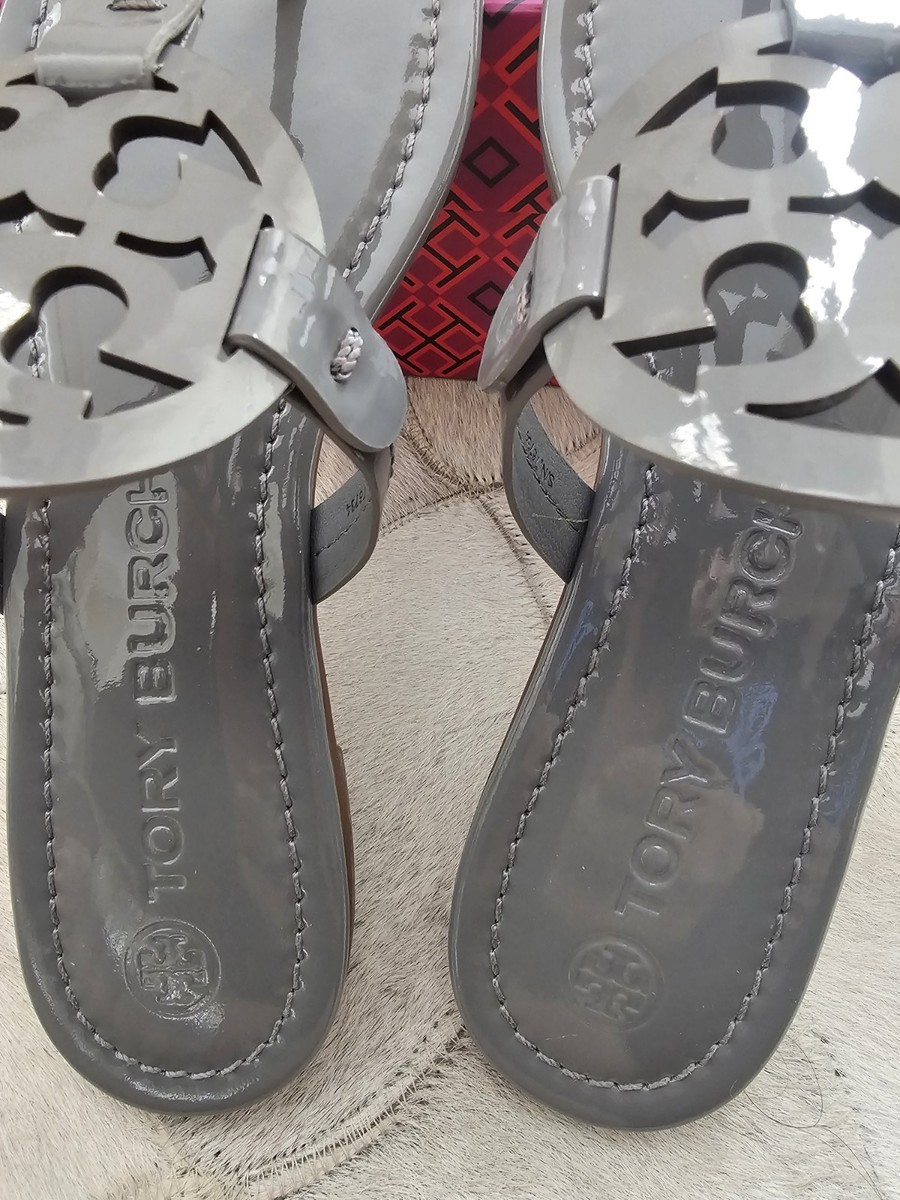 Tory Burch MILLER PATENT SANDAL Malta Gray Size 7 (New) | eBay