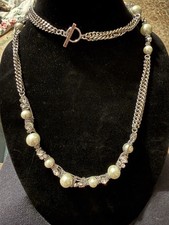 Collana Vintage Givenchy Couture 42" Argento Rodiato con Perle e Strass