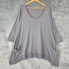 LOGO Lori Goldstein Top 3X Gray Asymmetrical Pockets Boho Lagenlook Tunic Casual