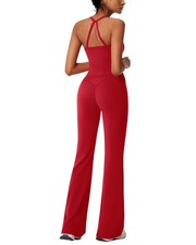 Cross Back Workout Sets for Women 2 Piece Padded Tank Tops Flare Leggings Gym...