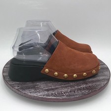 Aerosoles Clogs Womens 7 Suede Leather Faye Studded Mule Slip On Brown Shoes