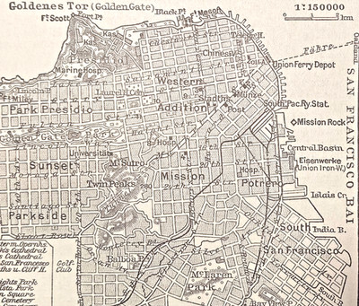 Alte Lithographie, San Francisco, ca. 1920, Amerika, Golden Gate, Sanduhr