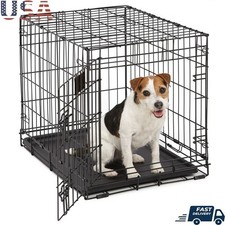 Folding Metal Dog Crate W/ Divider Leak Proof Pan Safe Storage Portable New