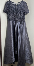 R M Richards Sequin Lace Gown Grey High Low Formal Mother of the Bride Dress 16