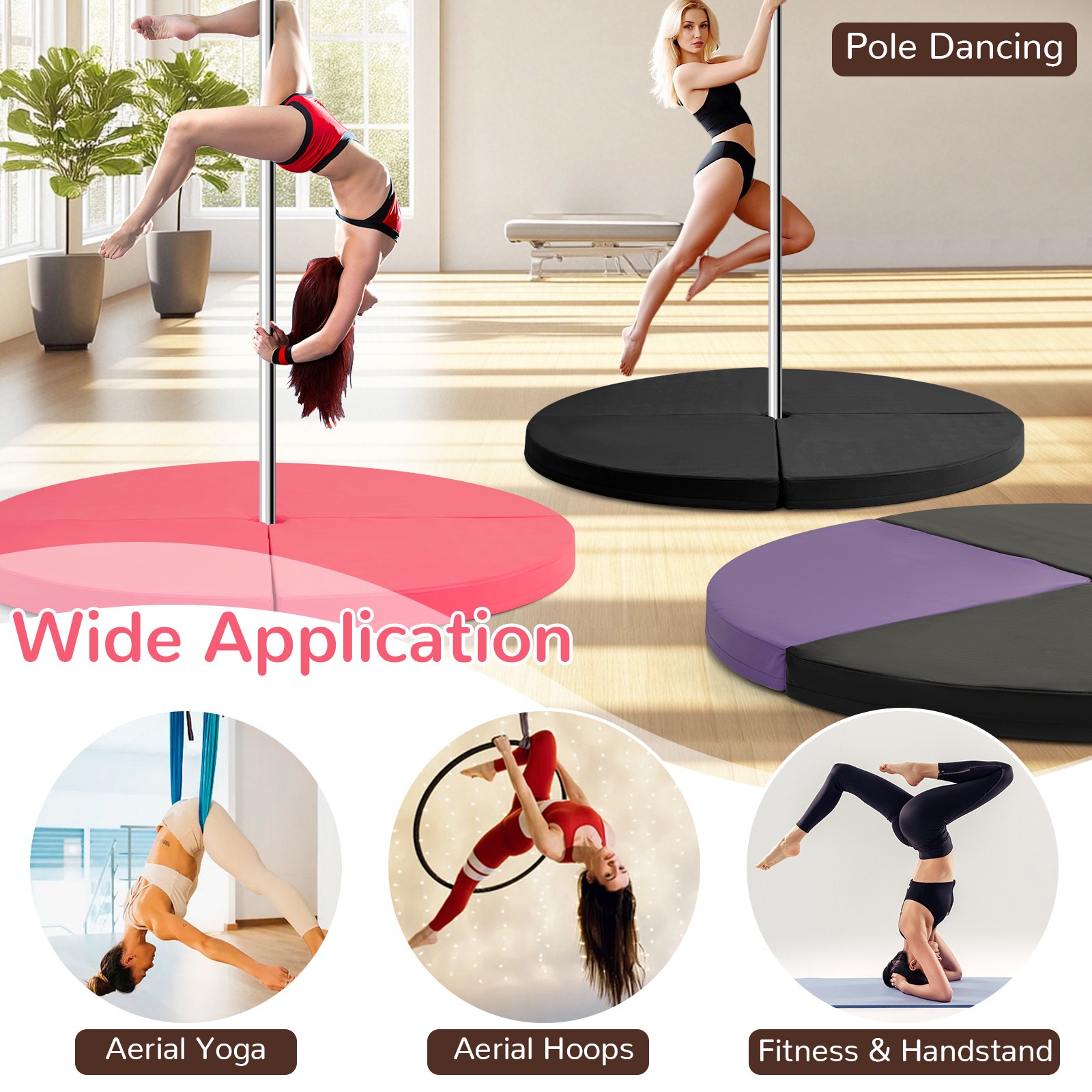 Pole Dance Crash Mat Round Portable Yoga Mat w/ EPE Foam Safety Dancing Cushion