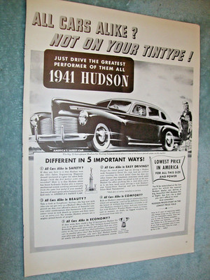 1941 Hudson 6 Touring Sedan large-mag car ad - ''Different in 5 Important Ways''