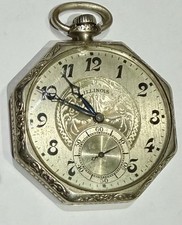 Antique Illinois Elgin 14k GF Pocket Watch Working Open Face Octagon 17 Jewels