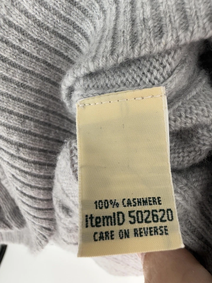 LL Bean Sweater Mens XL Gray 100% Cashmere CableKnit Crewneck Pullover Classic - Image 4 of 4