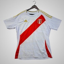 Adidas Peru Soccer Jersey Mens Large White Red Excellent Slim Fit Aeroready Sash