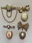 Lot of 4 Vintage Brooch Lockets Costume Jewelry 1 Signed Avon #26