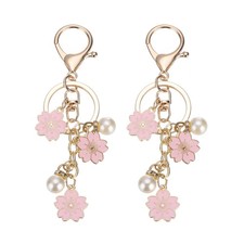 2 Pcs Flower Keychain Charm, Cherry Blossom Keyring with Lobster Clasp Pink