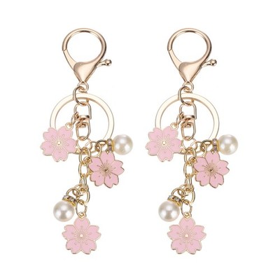 2 Pcs Flower Keychain Charm, Cherry Blossom Keyring with Lobster Clasp Pink