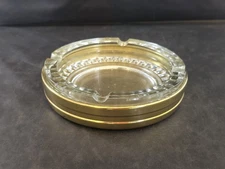 Vintage Bates Brass Birmingham MCM Brass and Glass Ashtray England HEAVY 6"