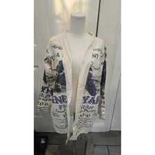 Vintage Sack Junk Bangkok Vineyard Fertilizer Graphic Kimono Jacket Cream Purple