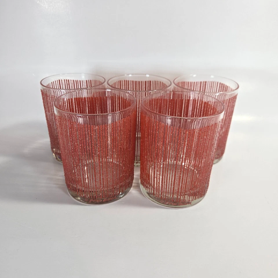 Juego de 5 vasos dobles antiguos de 4 1/4" ondulados Icie Coral de Georges Briard Foto 3 de 4