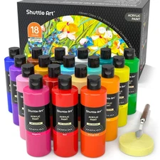 Shuttle Art 18 Colors Acrylic Paint Bottle Set 250ml/8.45oz, Rich Pigmented