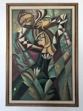 Vintage Art Oil On Canvas Misha Borisoff Abstract Cubism 41' Framed Painting