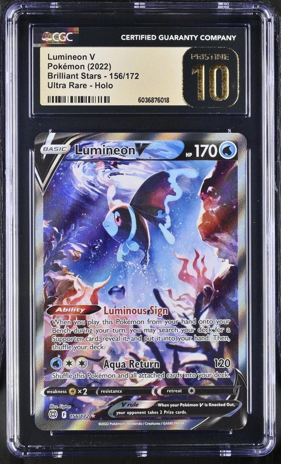 Lumineon V (Alternate Full Art) 156/172 Brilliant Stars Holo CGC Pristine 10