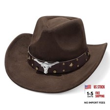 Cowboy Hats for Men Women Cowgirl Hat Wide One Size Bull Bronze Nail-coffee