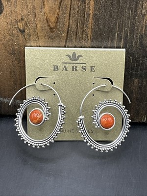 Barse Spiral Earrings- Orange Sponge Coral-Silver- NWT