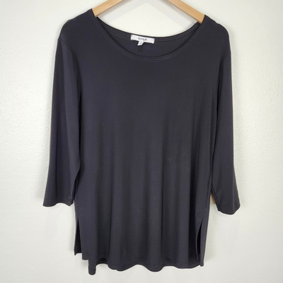 #ad Sympli Black Slinky Knit 3 4 Sleeve Top Size 14 Side Slit Stretch Tunic Blouse $21.99