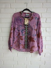 Vintage Goa Embroidered Floral Boho Peasant Top Blouse Light 100% Cotton L