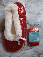 Bundle NWT Mixit Red Glitter Slippers L-XL with NWT Mini Glitter Manicure Set