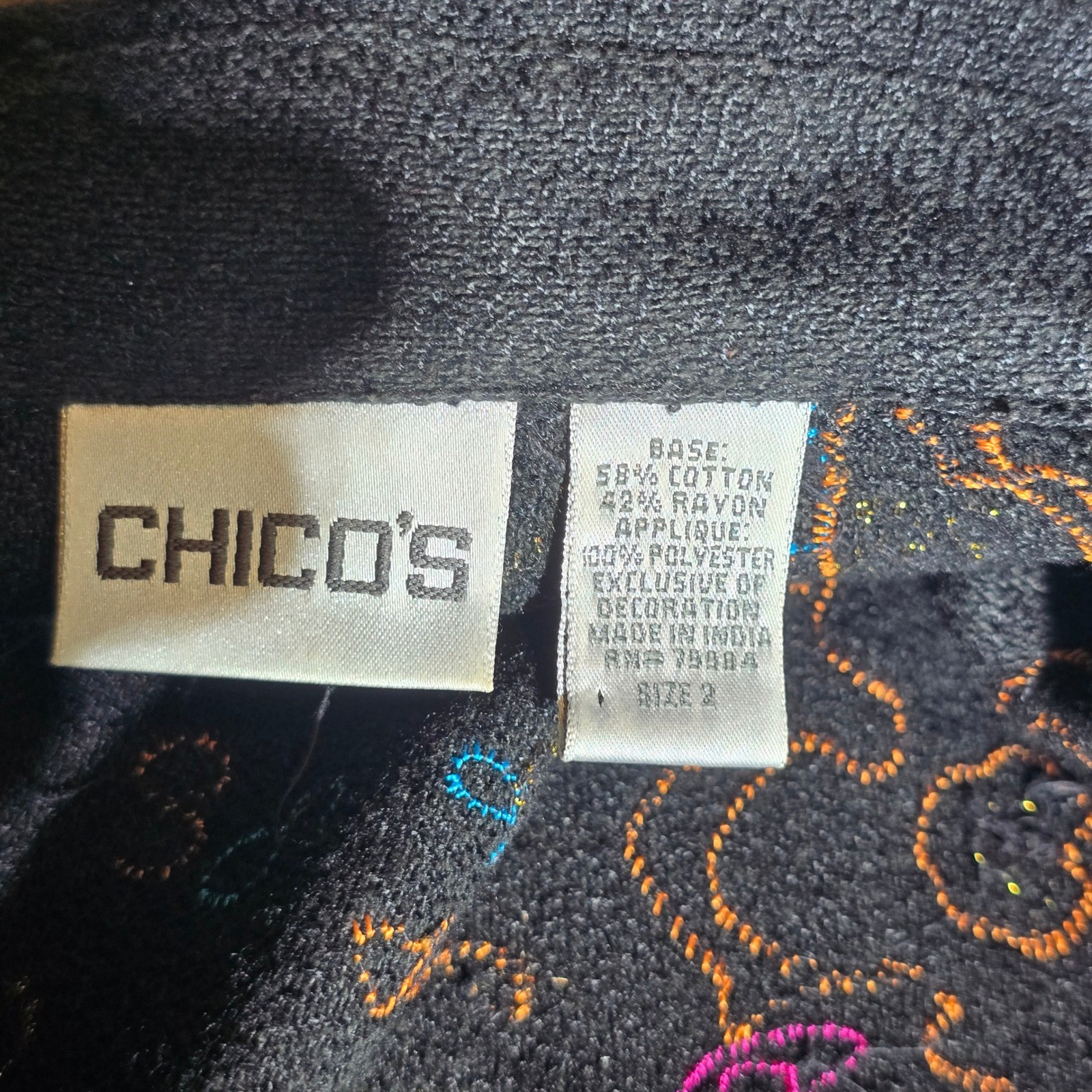 Chico's Colorful Patchwork Embellished Blazer Art to Wear Chico's Size2 US Large