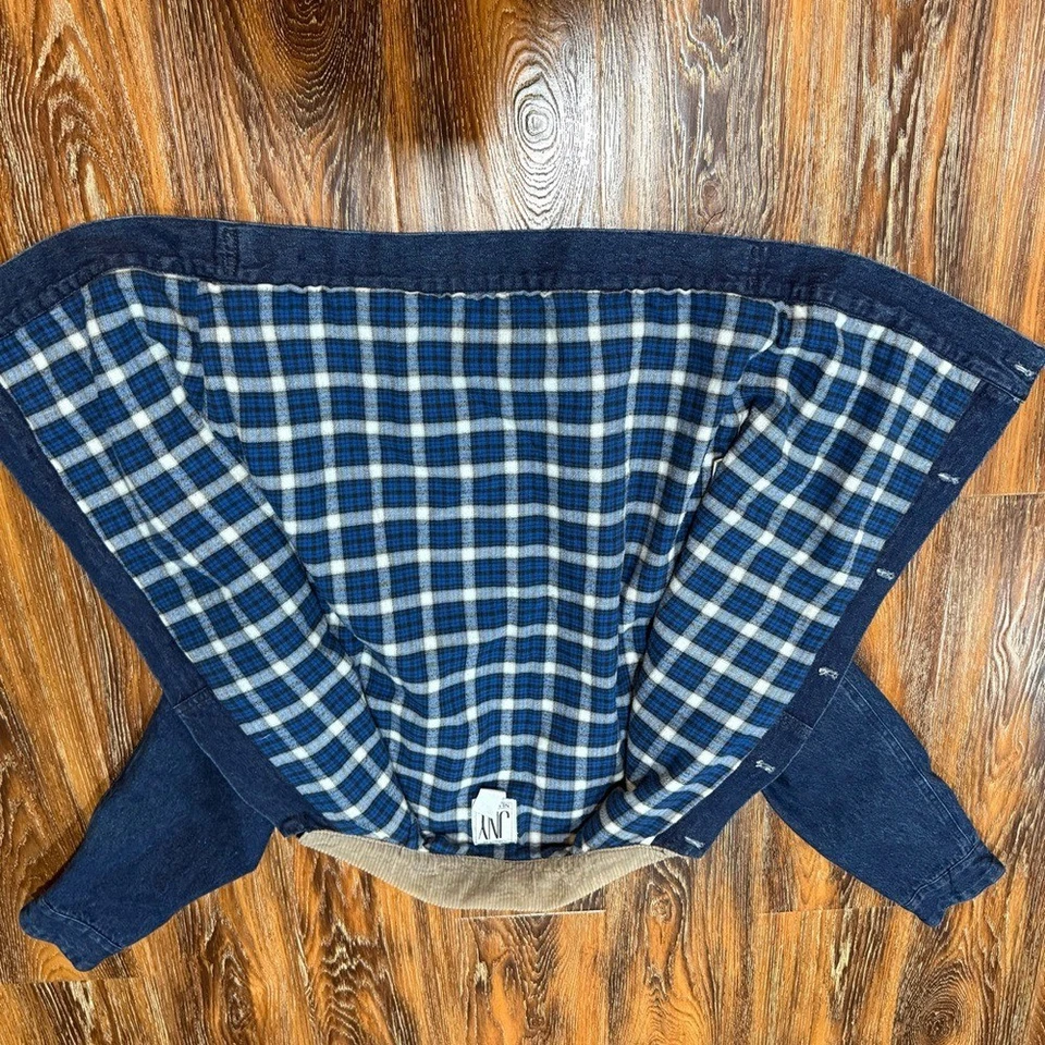 Chaqueta De Colección Denim Jones New York Azul A Cuadros - Cuello Pana Tostado Para Hombres S Foto 3 de 4