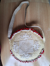 große Schultertasche, Stroh mit Häkelspitze, 43cm, Nr. 64