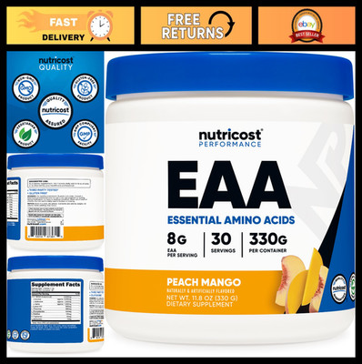 Essential Amino Acids EAA Powder - Peach Mango Flavor, 30 Servings, Non-GMO, Glu