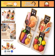 Wooden Play Food Set for Kids - 43 Piece Pretend Kitchen Accessories, 100 Wood,