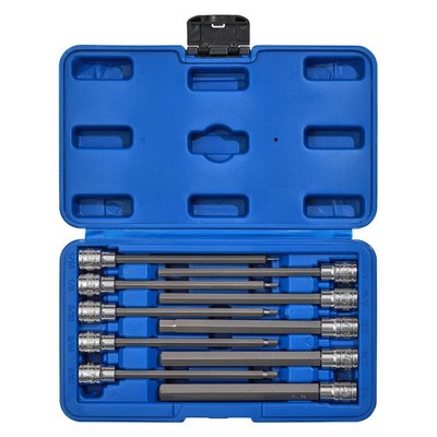 10PCS 3/8'' Drive Long Hex Bit Socket Set, CR-V, S2 Steel, SAE, Length 5.9-Inc...