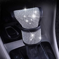 Plush Auto Gear Shift Knob Cover with Crystal Glitter Bling Rhinestones White