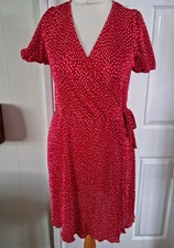 Naf Naf Cute Plisse Dress Faux Wrap Short Sleeve Uk 8 Christmas Party Festive