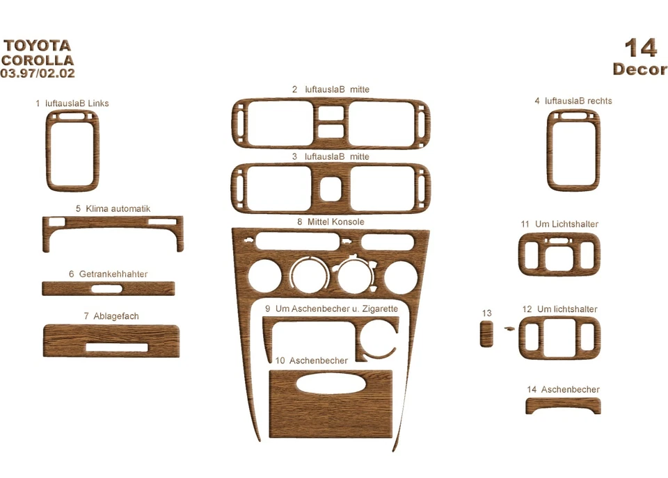 Kit de acabamento de painel aparência de madeira para Toyota Corolla 1997-2002 kit de acabamento de painel - Imagem 4 de 4