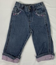 Vintage Y2K Toddler Girls 9 Month Denim Jeans Flower Embroidery Polka Dot Cuff