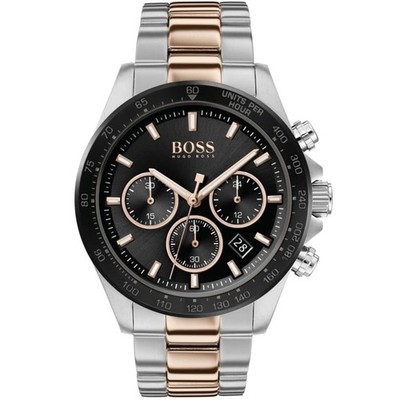 Hugo Boss Hero 1513757 Men's Watch - Black Dial Silver & Rose Gold Bracelet