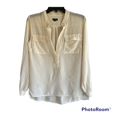 Talbots 100% Silk cream partial button front long sleeve Size XS