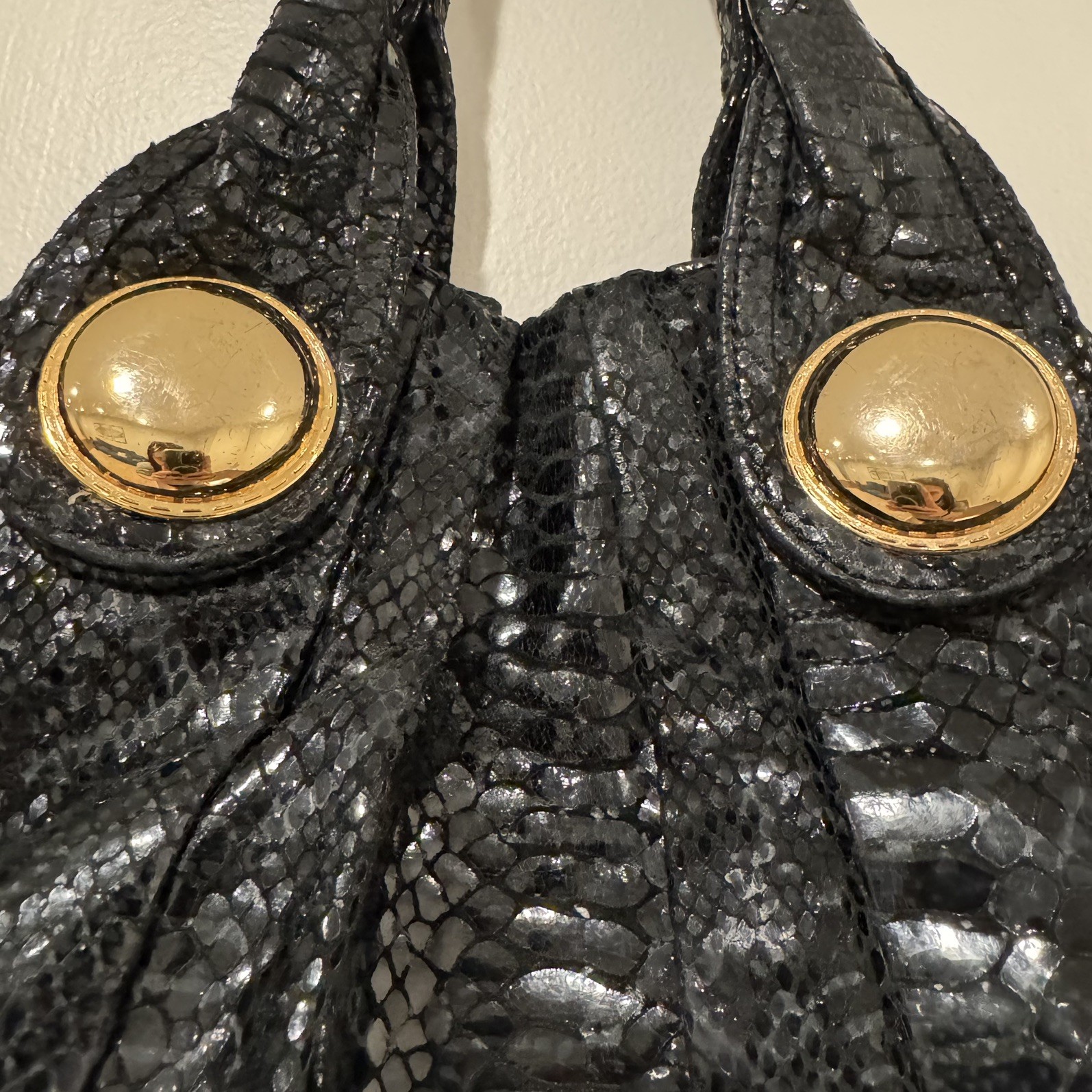 Steven by Steve Madden Y2K Black Python Gold Slou… - image 4