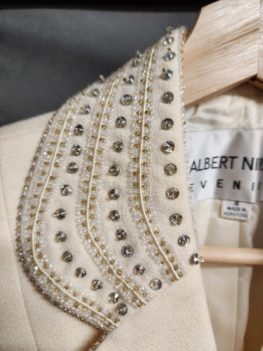 ALBERT NIPON Evening Sz 4 Dress Jacket Blazer Wool cream Embroidered Beaded - Picture 3 of 11