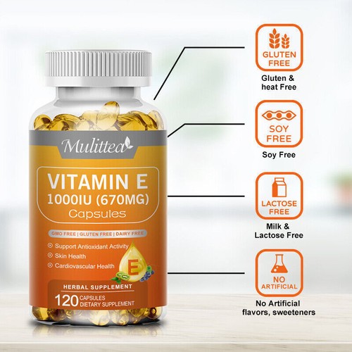 120 Capsules Vitamin E 1000 IU 670mg Supports Skin,Hair,Immune and Eye Health - Picture 6 of 9