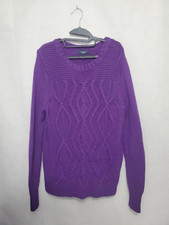 Lands' End Women's Drifter Purple Cable Knit Heavy Cotton Crew Neck Sweater